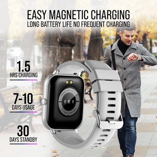 Chronex Smart Watch (Answer/Make Calls) 1.83" Fitness Tracker Heart Rate Blood Pressure Oxygen Sleep Monitor 200 Sport Modes Step Calories Trackers IP67 Waterproof Android iPhone Women Men (Silver)