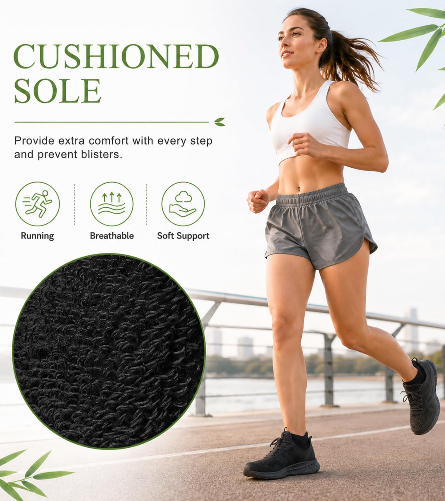 floconssy Ankle Socks for Women, Bamboo Viscose Cushioned Running Socks Low Cut Athletic Short Footies with Heel Tab 5 Pairs
