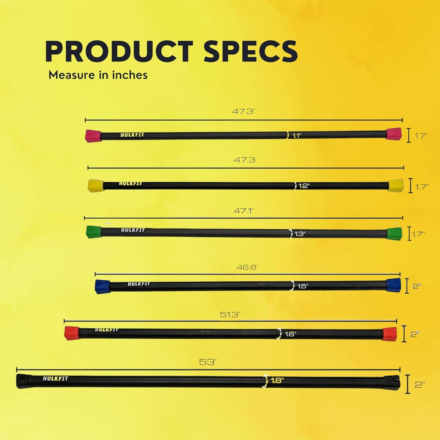 HulkFit Total Body Workout Weighted Exercise Bar Exercise Equipment for Mobility and Strength Training Squats, Lunges, Bench Press, and Deadlifts - Multiple Weights and Multicolor