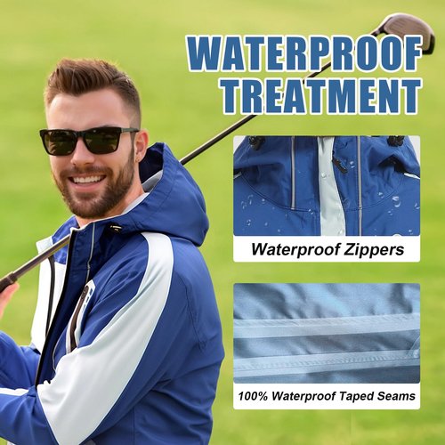 Men's Lightweight Waterproof Rain Jacket Arasiyama Windproof Raincoat with Hood Outdoor Ventures for Hiking Golf Travel