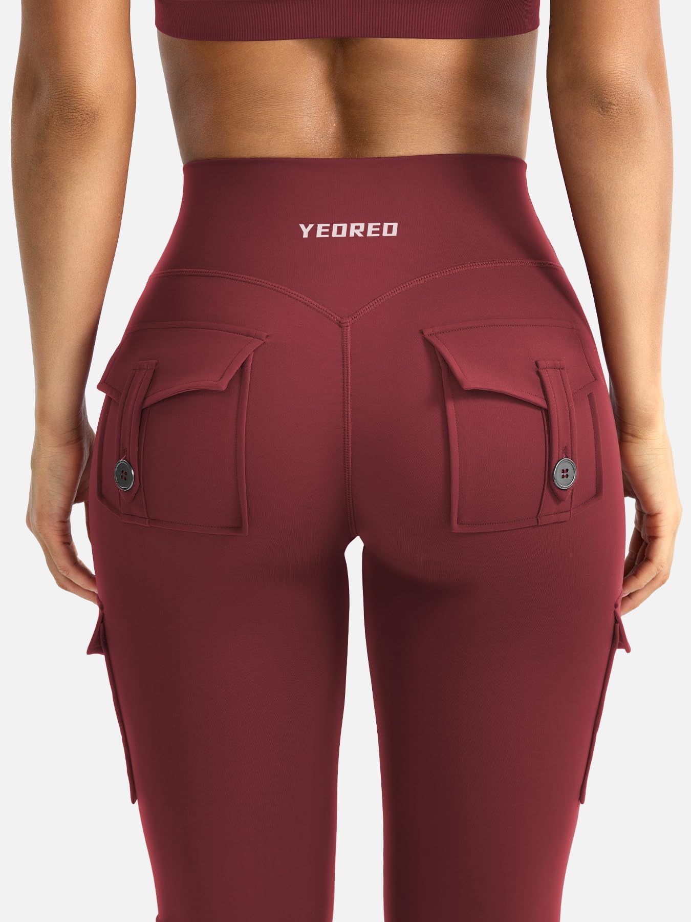 YEOREO CoreFlex Women Workout Flare Leggings with Pockets Hidden Scrunch High Waisted Cargo Gym Yoga No Front Seam Leggings Anchor Red S
