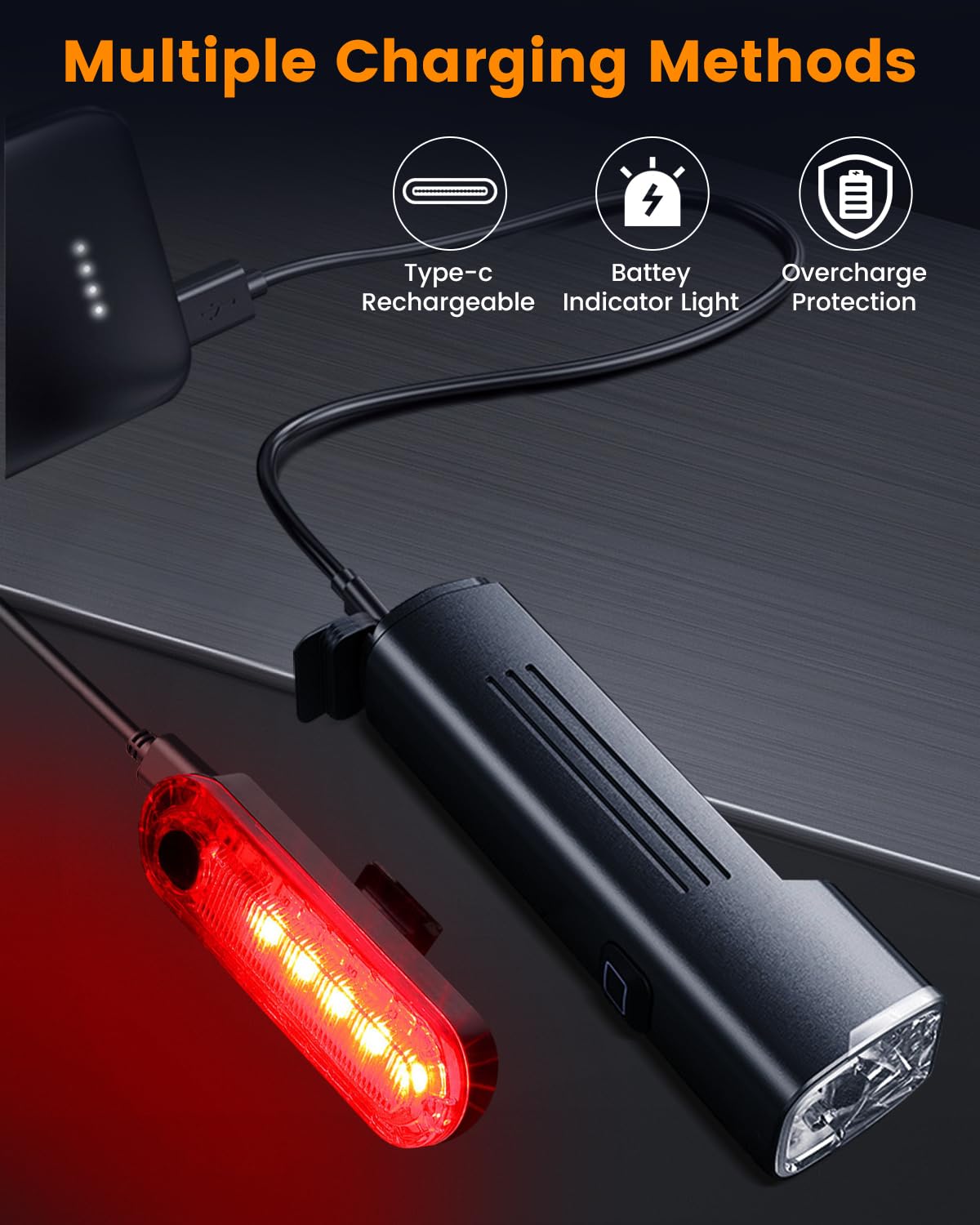 Bike Lights for Night Riding,7 Modes Rechargeable Bicycle Lights Set Super Bright LED Bicycle Headlight Front and Rear IPX6 Waterproof Bike Headlight Taillight for Cycling Road Mountain