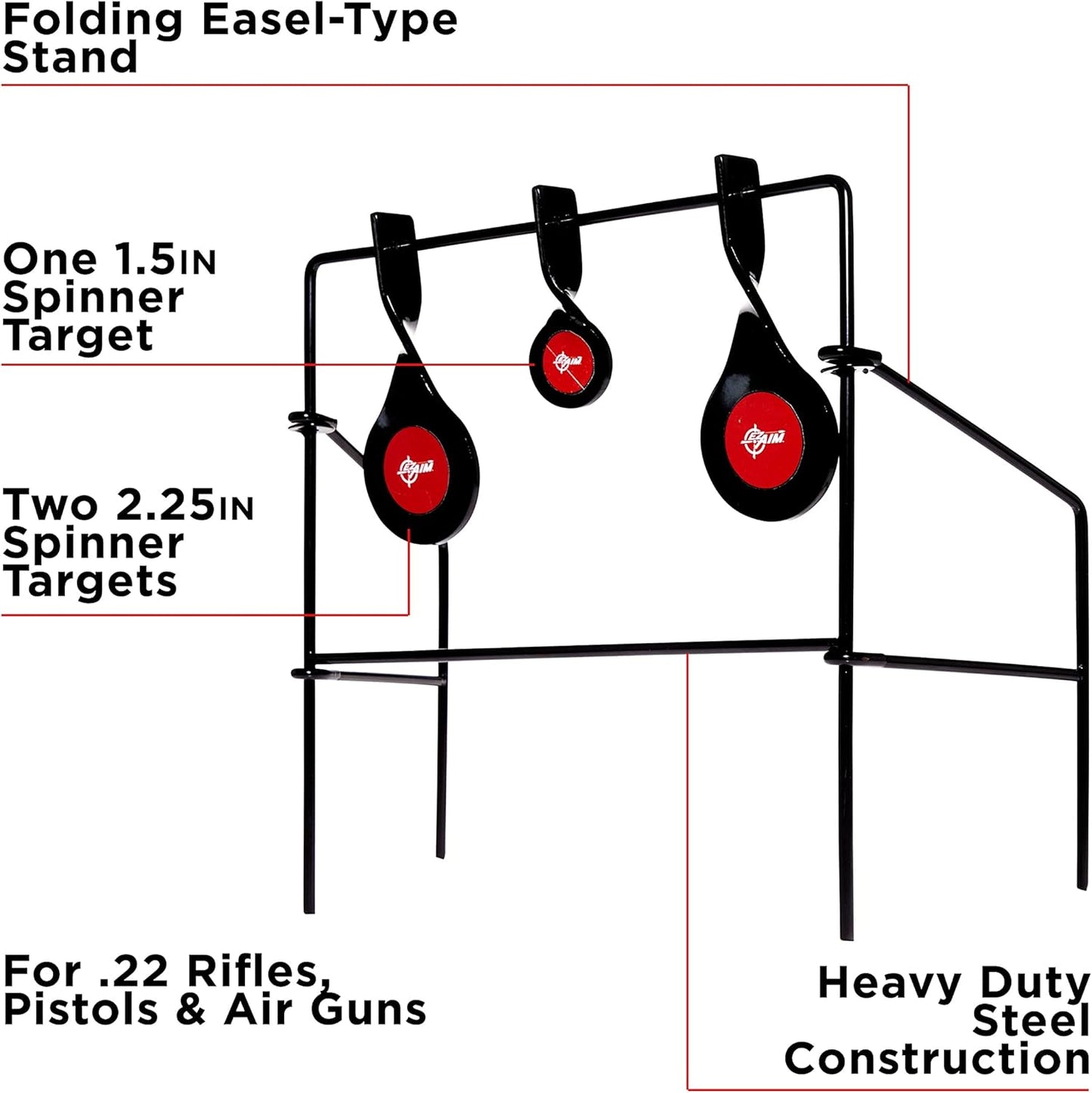 EZ Aim Metallic Triple Spinner Target System, Rimfire .22 Cal. and Air Guns, Shooting Target 12"W x 13"H, Black/Red