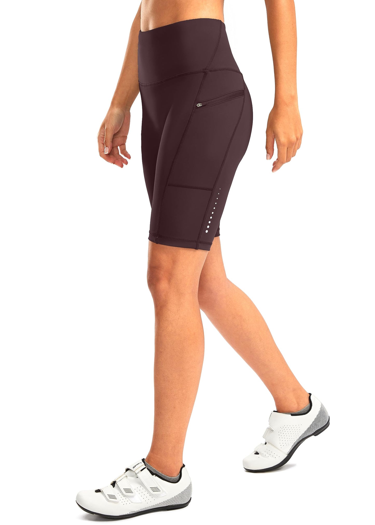 Women's High Waisted Biker Shorts 8" Running Workout Tummy Control Bike Spandex Volleyball Tennis Biking Walking Yoga Shorts Zipper Pockets(Wine,L)
