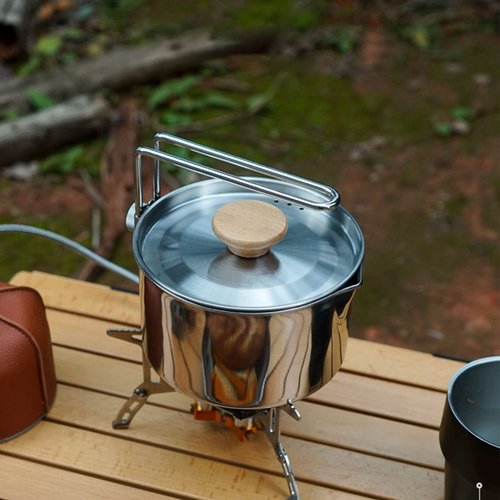 Topyond 1L Stainless Steel Portable Camping Cookware Pot, Foldable Handle, Hiking Backpacking Picnic Gear, Bushcraft Cooking