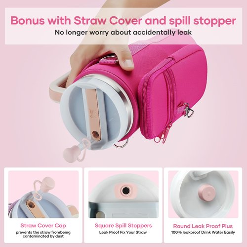 Carrier Bag with Phone Pocket and 2 Adjustbale Straps for Stanley 40oz Tumbler（Hot Pink+Purple）