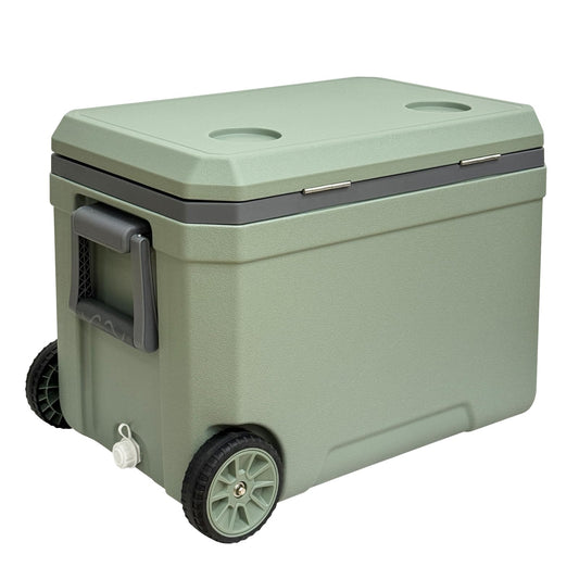 JUST-V 45L Cooler Insulated Portable Ice Chest Box with Heavy Duty Wheels Keeps Ice for up to 5 Days, Great for Beach, Camping, Tailgating, Sports, & More Green