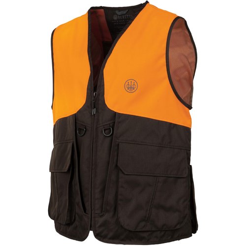 Beretta Men's Command Pro Durable Water-Resistant Front-Load Capable Upland Hunting Vest with Game Bag & Front Cargo Pockets, Brown Bark & Orange, X-Large