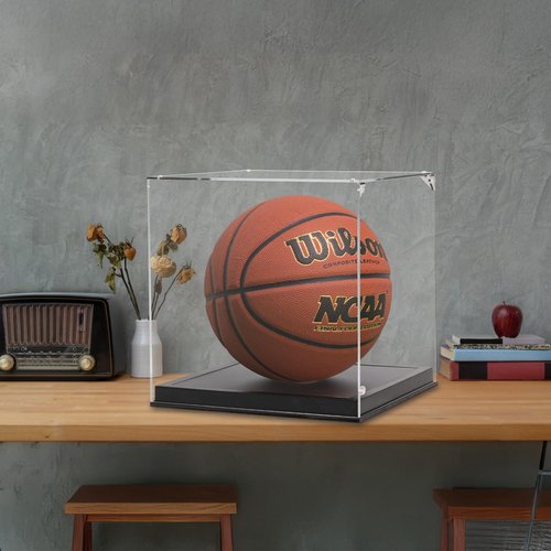 Basketball Display Case with Light, UV Protection Clear Acrylic Basketball Box Full Size with Solid Wood Base, LED with USB Soccer Stand for Autographed Ball Ideal Gift (Avoid Fast Charging Plug)
