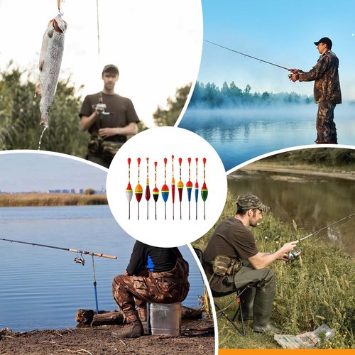 Giantree Fishing Floats Fishing Bobbers,10 Pcs Oval Trout Float Foam Fishing Floats Wood Slip Fishing Bobbers, Bobber Stopper Spring Stick Slip Floats Accessories for Catfish Trout Bass Fishing Line