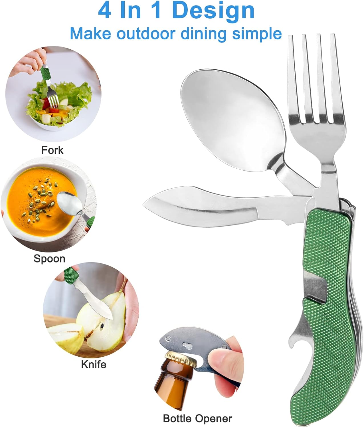 7-in-1 Camping Utensils - Portable Stainless Steel Camping Fork Spoon Knife Set for Hiking, Picnics Outdoor Enthusiasts, and Travel - Essential Survival Utensil Tool Kit