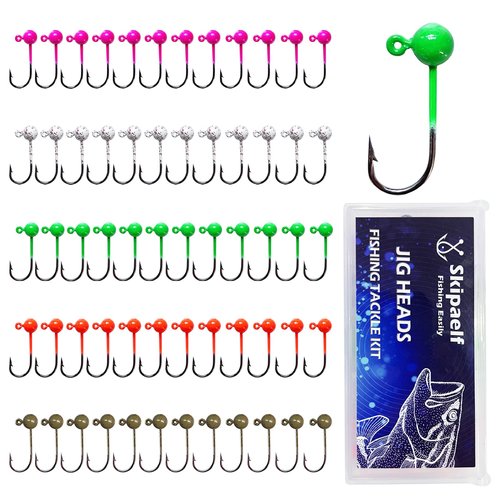 Skipaelf Fly Tying Jigs Kit,Small Jig Heads for Fly Fishing,60pcs Round Ball Crappie Jigs DIY Crappie Trout Tying Flies Ice Fishing 1/80oz 1/32oz 1/28oz 1/16oz