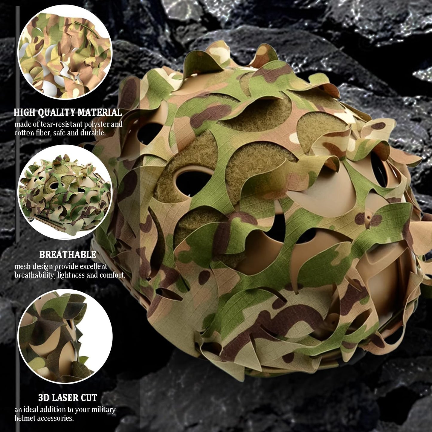 Favuit Tactical Helmet Cover, Camouflage Fast Helmet Cover Adjustable Tactical Gear Paintball Airsoft Equipment fit PJ BJ MH Fast Helmets(Desert Camo)