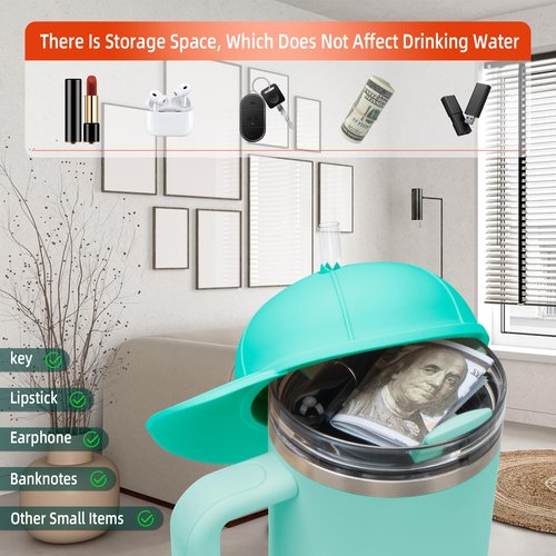 Tizuxa Baseball Cap Dustproof Lid for Stanley Cup Lid Cover, with 7pcs Cap Charms Decorative Dust Covers for Stanley 40 Oz Tumbler Silicone Stanley Cup Accessories Decoration Case - Aqua