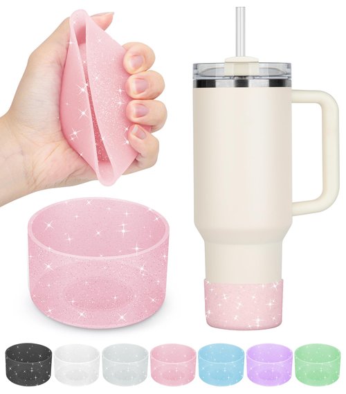 PICcircuit 2PCS for Stanley Boot, Silicone for Stanley Cup Boot 20-40oz&for Hydroflask Boot 12-24oz Glitter for Stanley Cup Accessories Tumbler Accessories for Stanley Bottom Protector, Pink