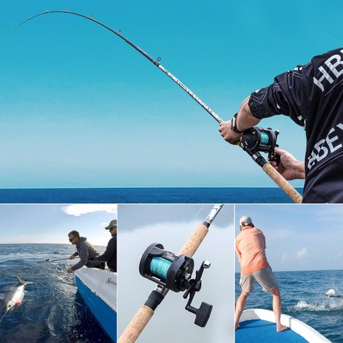 Sougayilang Fiberglass Fishing Pole Conventional Reel Combo with Durable P-Cork Rod Handle, Medium Heavy for Catfish Salmon and Steelhead- 8'0"with 3000 Reel