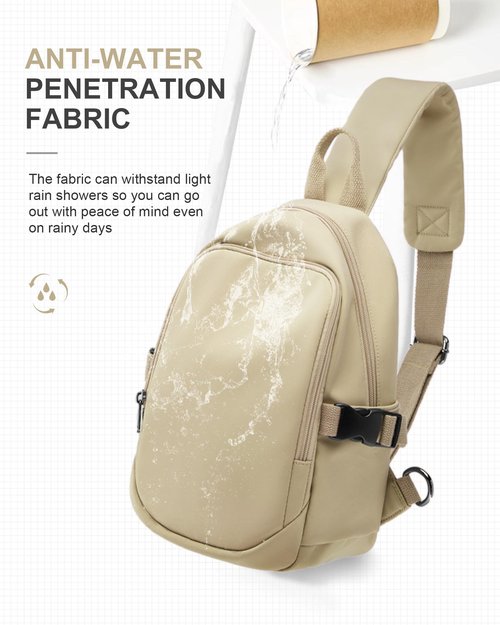 Sling Bag for Men Women, Mini Anti Theft One Strap Motorcycle Sling Backpack, Small Sling Chest Bag Daypack Crossbody Backpack for Casual Travel Hiking Gym Outdoor Sports Khaki