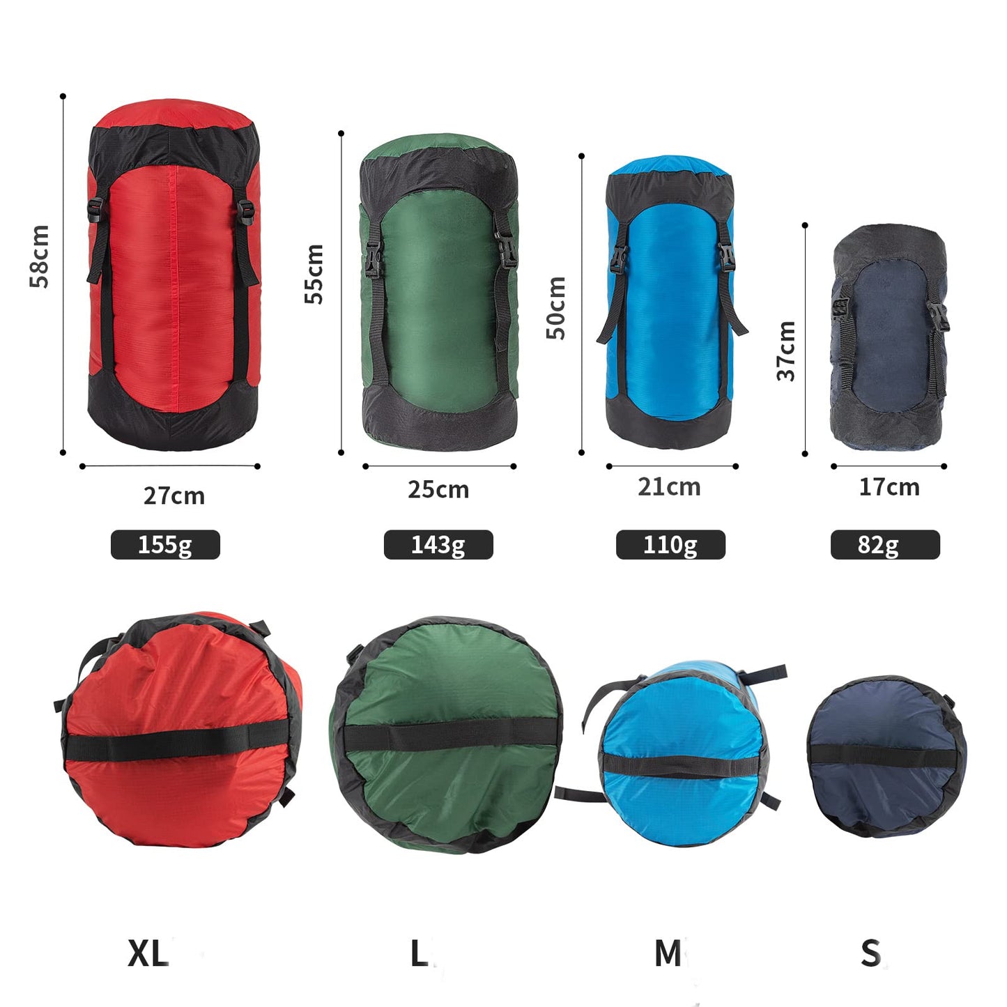 2pcs Compression Stuff Sack, 8L/18L/25L/35L Lightweight Sleeping Bags Storage Compression Sack for Camping, Hiking, Backpacking Trip (Dark blue,35L)