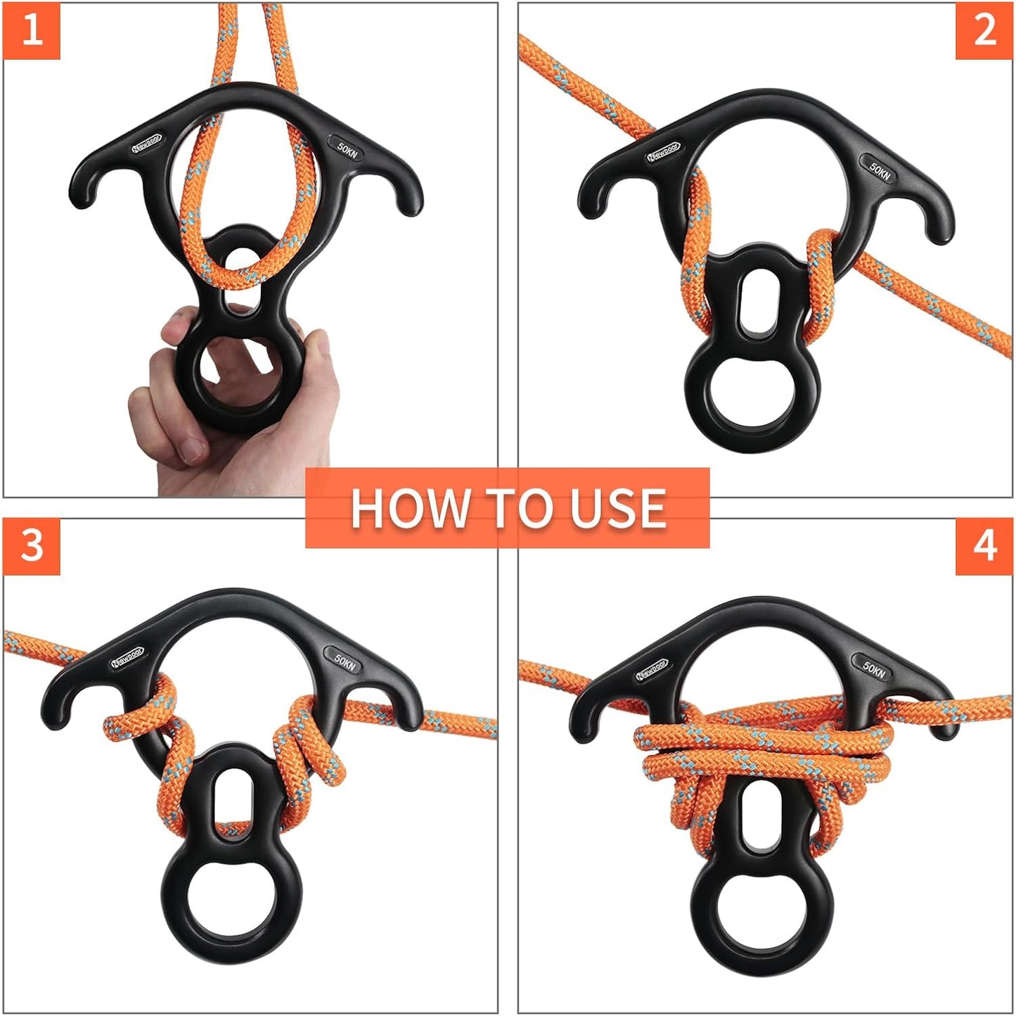 NewDoar 50KN 11000 LBF Rescue Figure,8 Descender Large Bent-Ear Belaying and Rappelling Gear Belay Device for Rock Climbing, Aerial Dance,Ziplining and Peak Rescue 7075 Aluminum Alloy