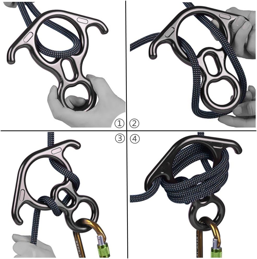 PROND Terminal 8 Descender, Rescue Figure 8 Descender with Lock Off Ears, 50KN Aluminum Alloy Bent-Ear Descender for Climbing Rescuing Or Escaping Descender, Climbing Belay & Rappel Equipment