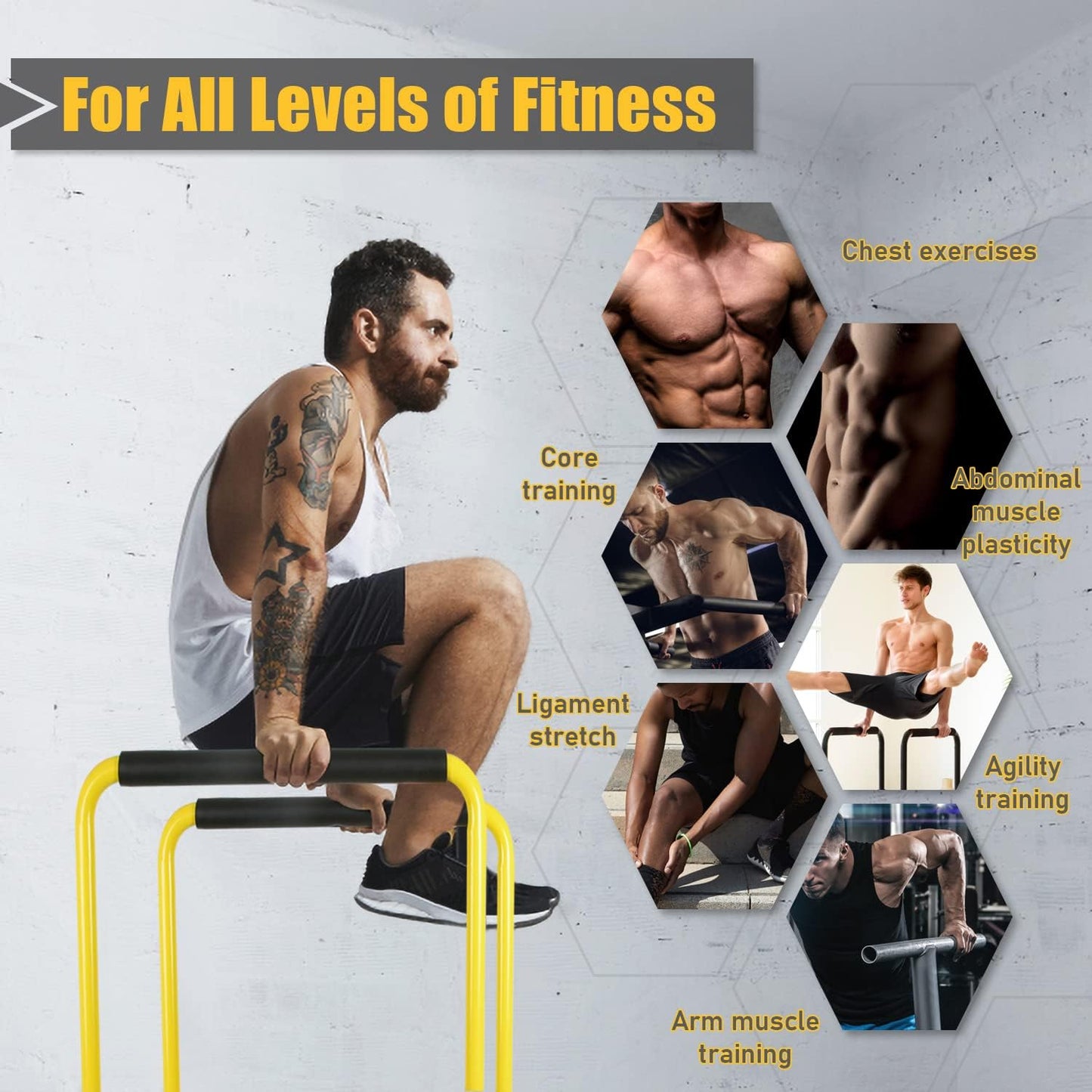 POWER GUIDANCE Dip Bar, Dip Stand Station for Full Body Strength Training, Adjustable Height 30Inches - 38.6Inched, 3 Colors Available
