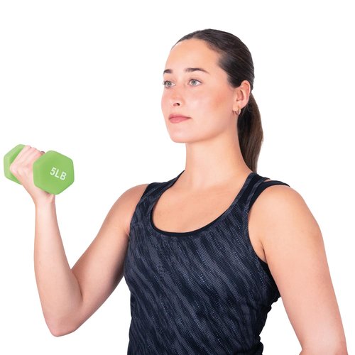 X-RUSH Neoprene Dumbbell 5lbs Hand Weights, Sets of 2 with Multiple Weight Options, Hexagon Non-Slip Weights for Home Gym Yoga Pilates Workout - Green
