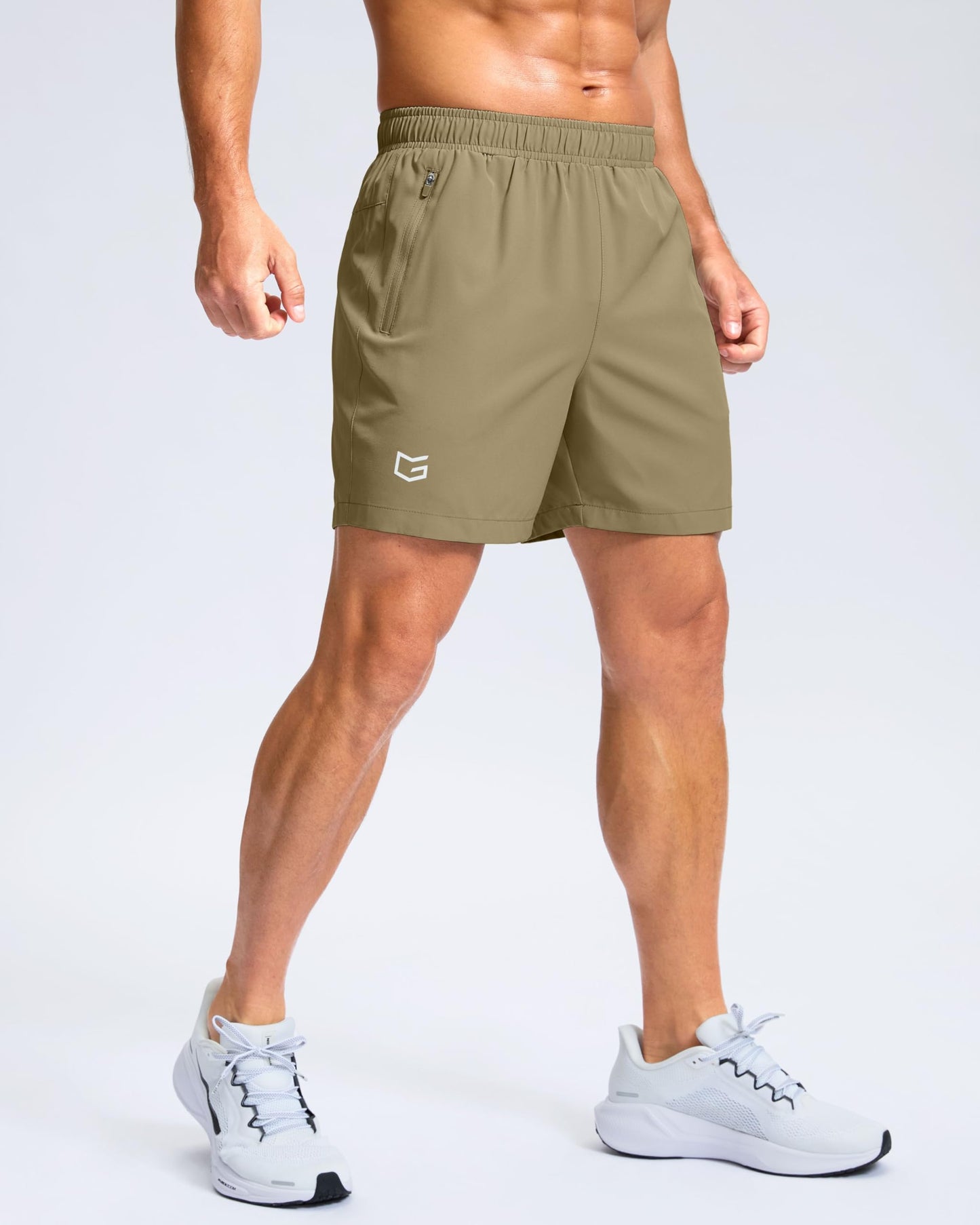 G Gradual Men's Athletic Running Shorts with Zipper Pockets Quick Dry 7"/ 5"/ 9" Workout Gym Shorts for Basketball Hiking(Dusty Khaki,5M)