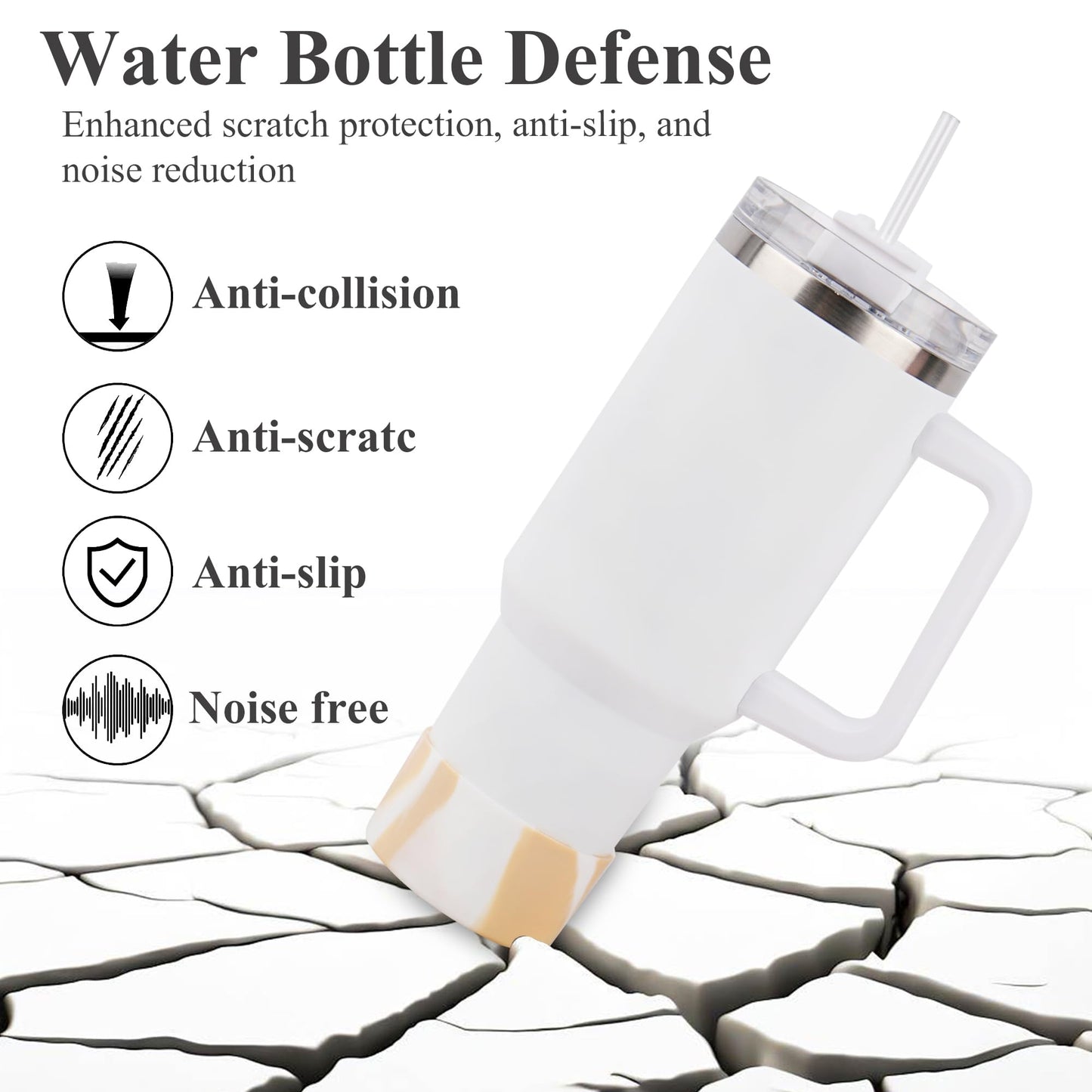 Jasenna Protective Silicone Boot for Stanley Quencher H2.0 40 oz & IceFlow Flip 20 oz 30 oz and hydroflask 12-24 oz, Anti-Slip Bottle Bottom Sleeve Cover(1-White Gold)