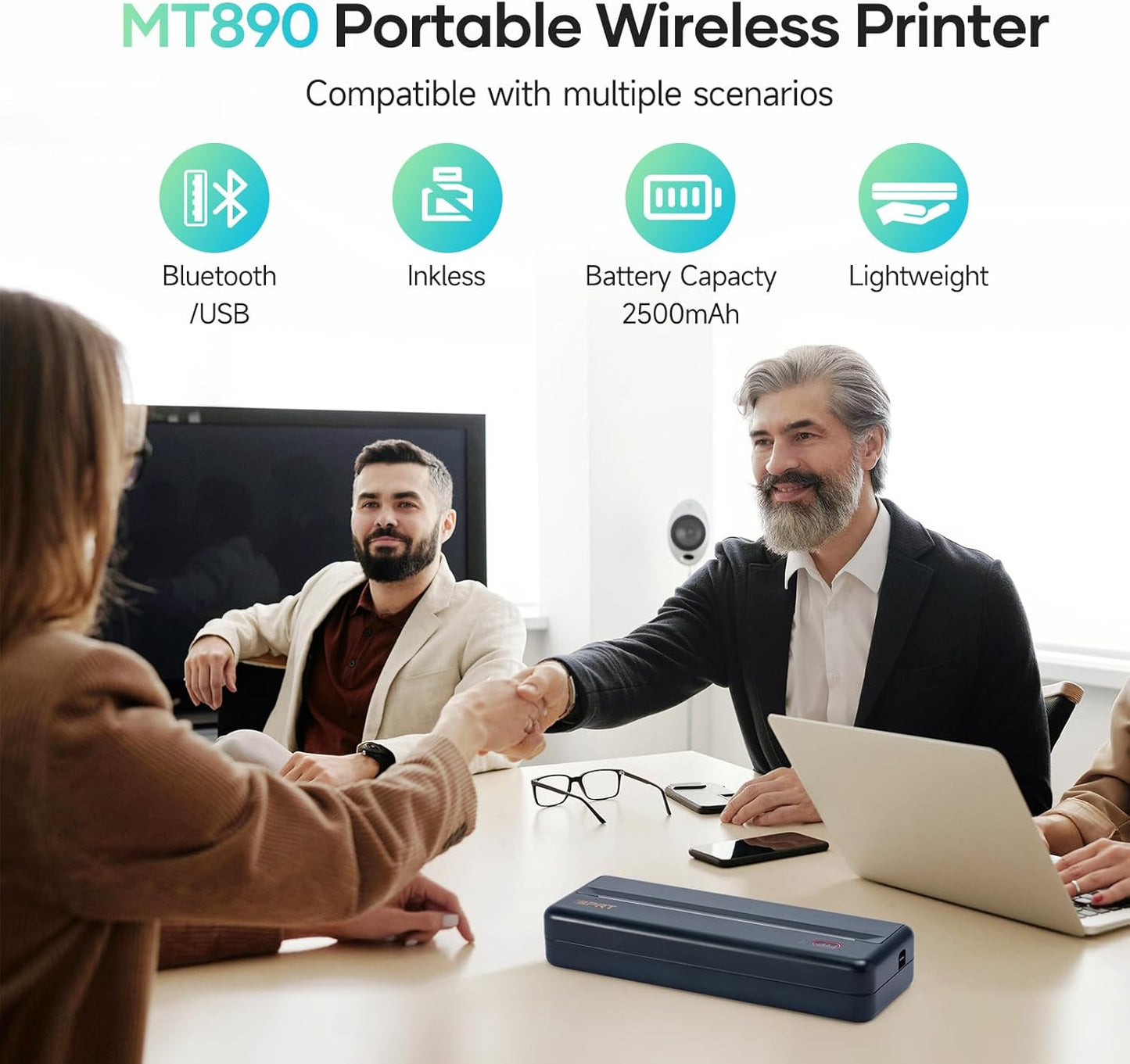iDPRT MT890 Portable Wireless Printer - with Thermal A4 Paper, Bluetooth Inkless Printer for Travel/Home, Support US Letter&A4&A5 Size, Mobile Printers Compatible with iOS, Android & Laptop - Blue