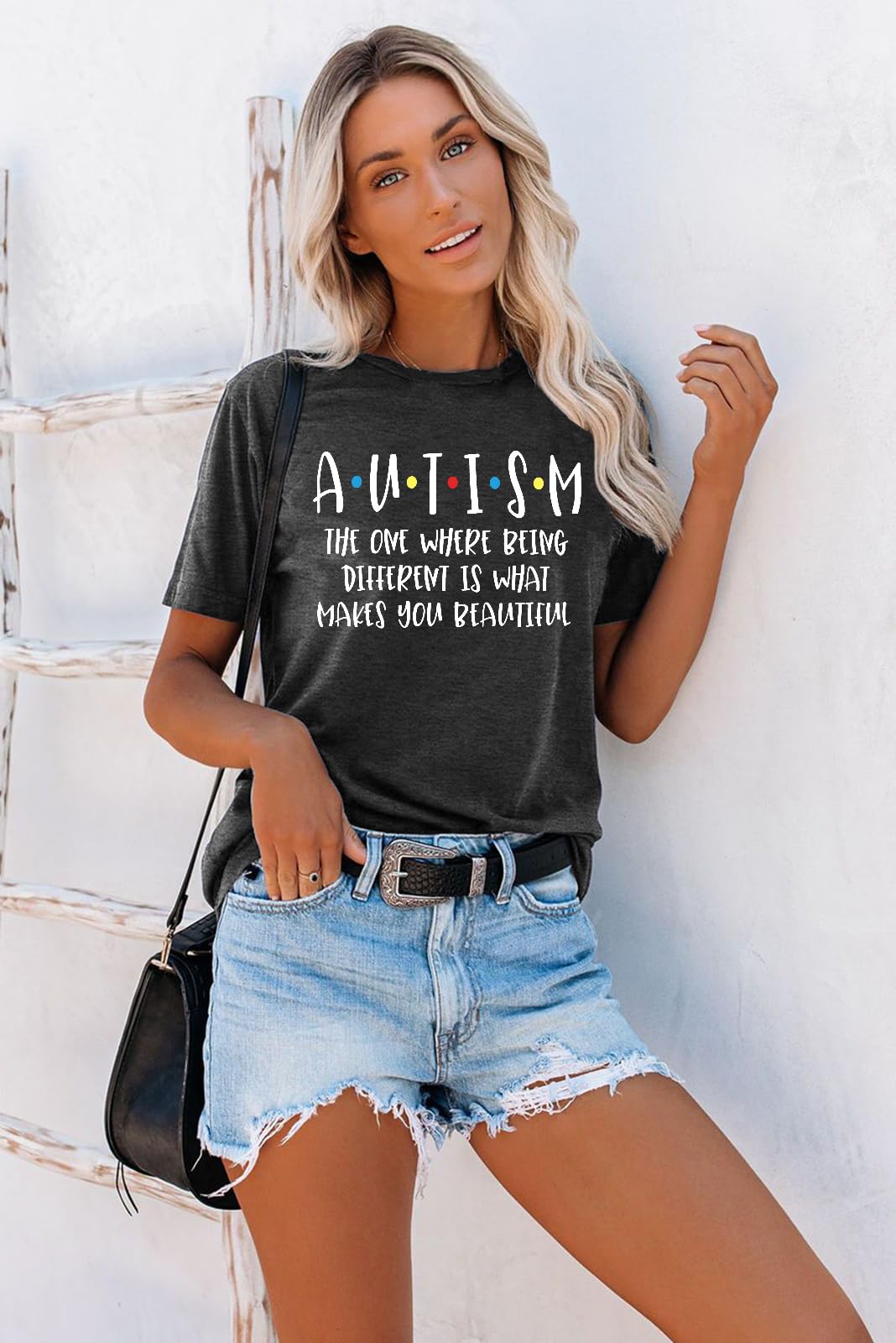 Autism Awareness Shirts Women Autism T Shirt Autistic Acceptance Tee Casual Inspirational Tops Grey