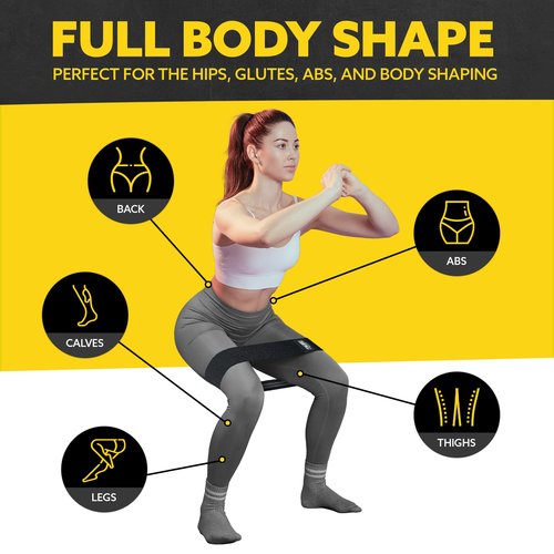 Long Resistance Bands Set of 5 Pull-Up Bands, Rubber Handles, Door Anchor and a Set of 3 Fabric Resistance Bands for Working Out (Grey)