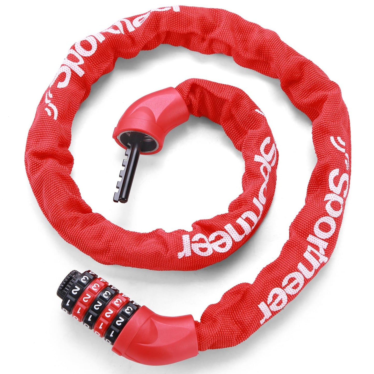Sportneer Bike Lock: 5 Digit Combination High Security Anti Theft Bike Chain Lock - 3.2/3.6/4ft Heavy Duty Resettable Keyless Bicycle Lock for Bike, Motorcycle, Scooter, Door - 6mm Thick Red