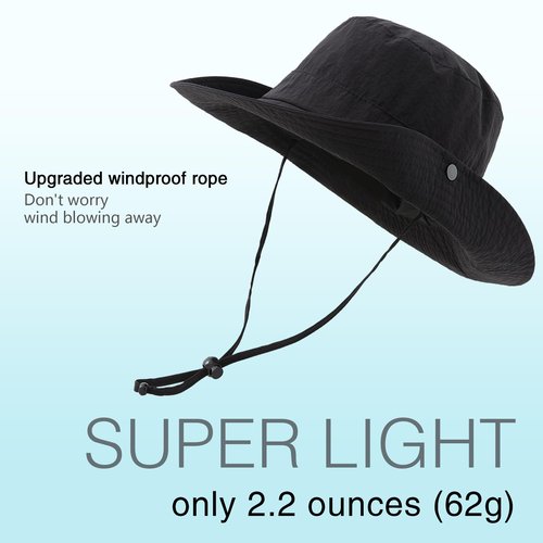 Lanzom Sun Hat for Women Men Wide Brim Waterproof Hiking Hat Foldable Hat for Fishing Gardening Camping Beach(US, Alpha, Small, Medium, Black)
