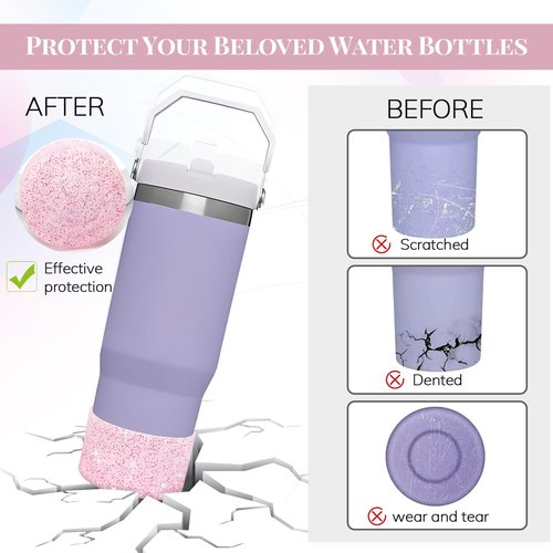 Chihutown 3pcs Bling Cup Boot, Pink Silicone Water Bottle Boot, Reduces Noise Water Bottle Bottom Protector