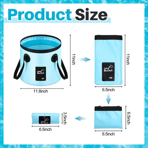 Tessco 4 Pcs 20L Collapsible Bucket with Handle 5 Gallon Portable Collapsible Folding Bucket Foldable Water Container for Camping Hiking Fishing Car Washing (Gray, White, Light Blue, Light Pink)
