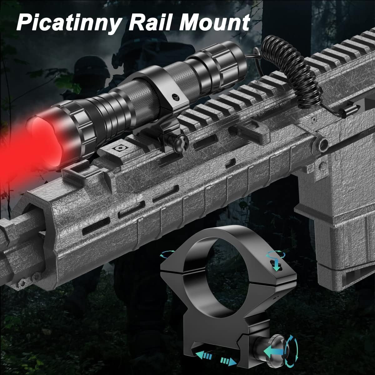 WINDFIRE Red Flashlights Predator Light LED Coyote Hog Varmint Hunting Lights Tactical Rifle Flashlight Torch with Picatinny Rail Mount, Pressure Switch