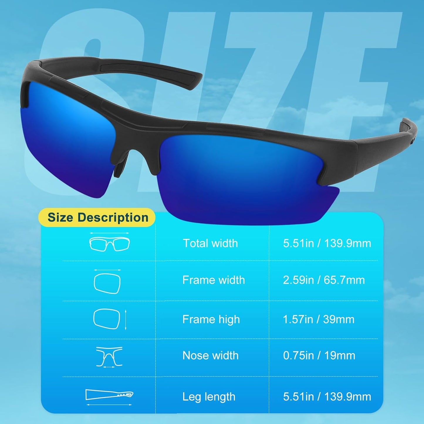 Polarized Sports Sunglasses for Men - Lightweight Tr62 Frame for Fishing, Cycling, Golf & Running