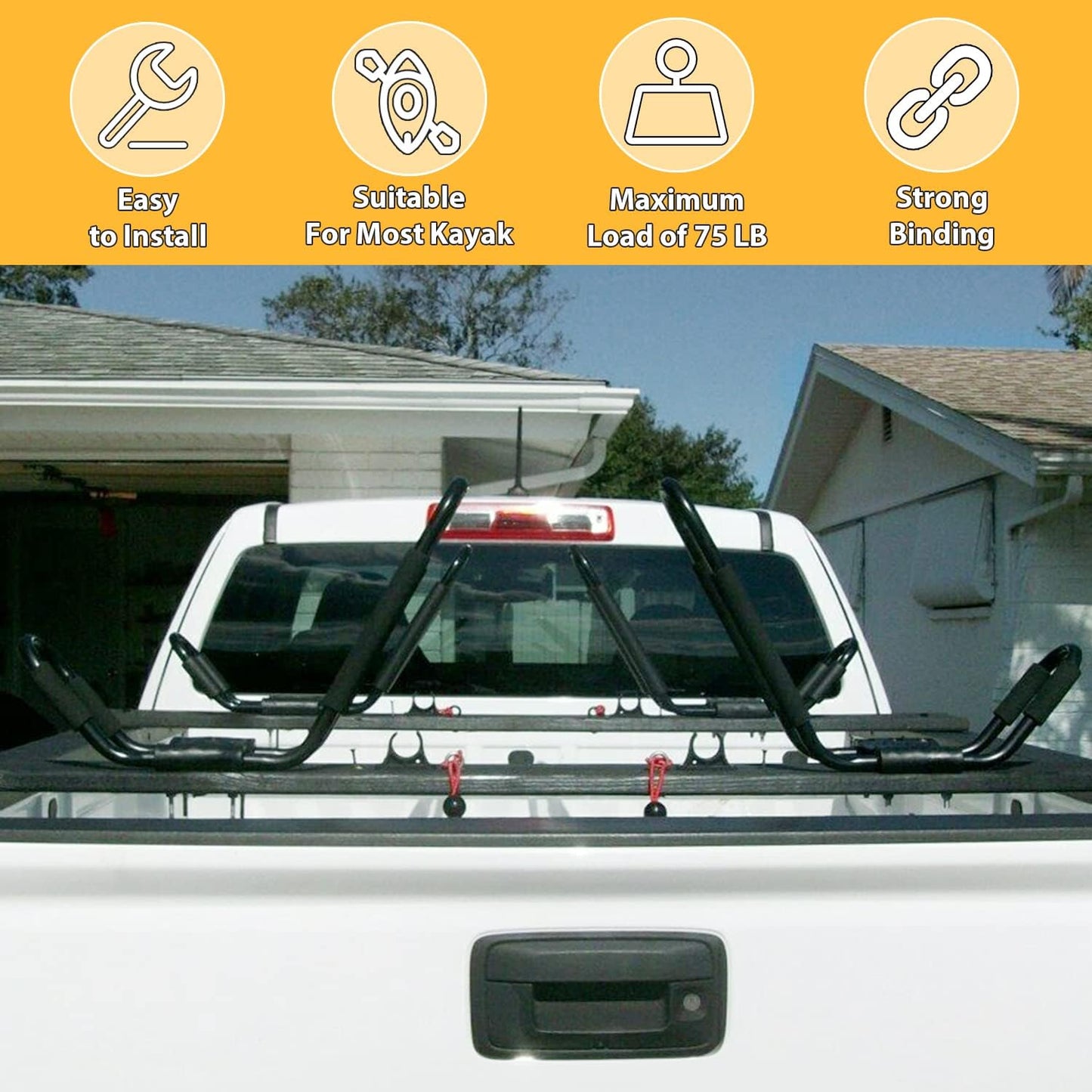 J-Bar Roof Rack Kayak Carrier Holder Boat Canoe Surf Ski Snowboard Holder Mounted on Top Crossbar SUV Truck 2 Pairs Steel