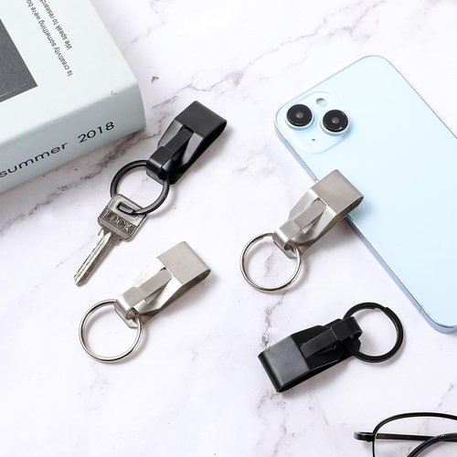 Mozeat Lens 4 Pieces Duty Belt Key Holder Belt Key Holder Clip with Ring Keychain Belt Security Metal Key Clip for Belt Car Keys Key Chain for Men Women