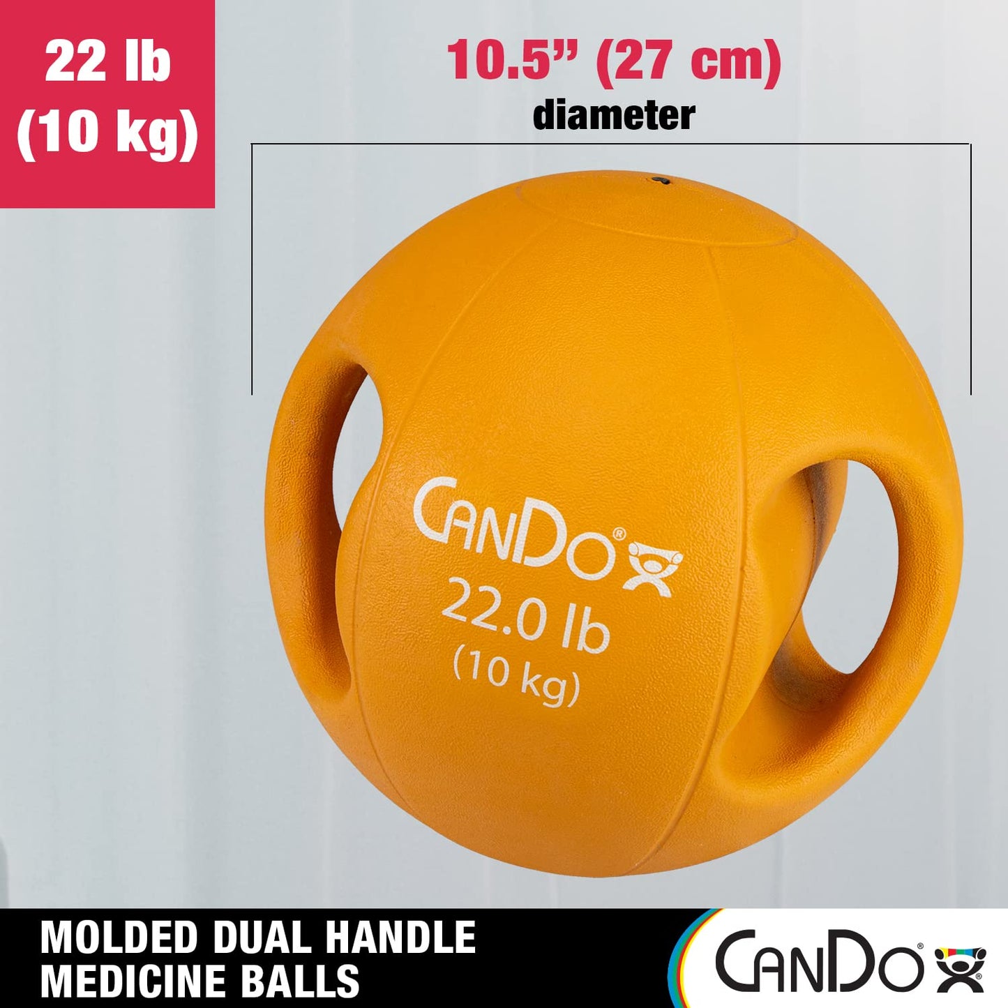 CanDo Molded Dual-Handle Medicine Ball for Strength Training, Core Workouts, Warmups, Cardio, and Plyometrics with Handles for Home and Clinic Use