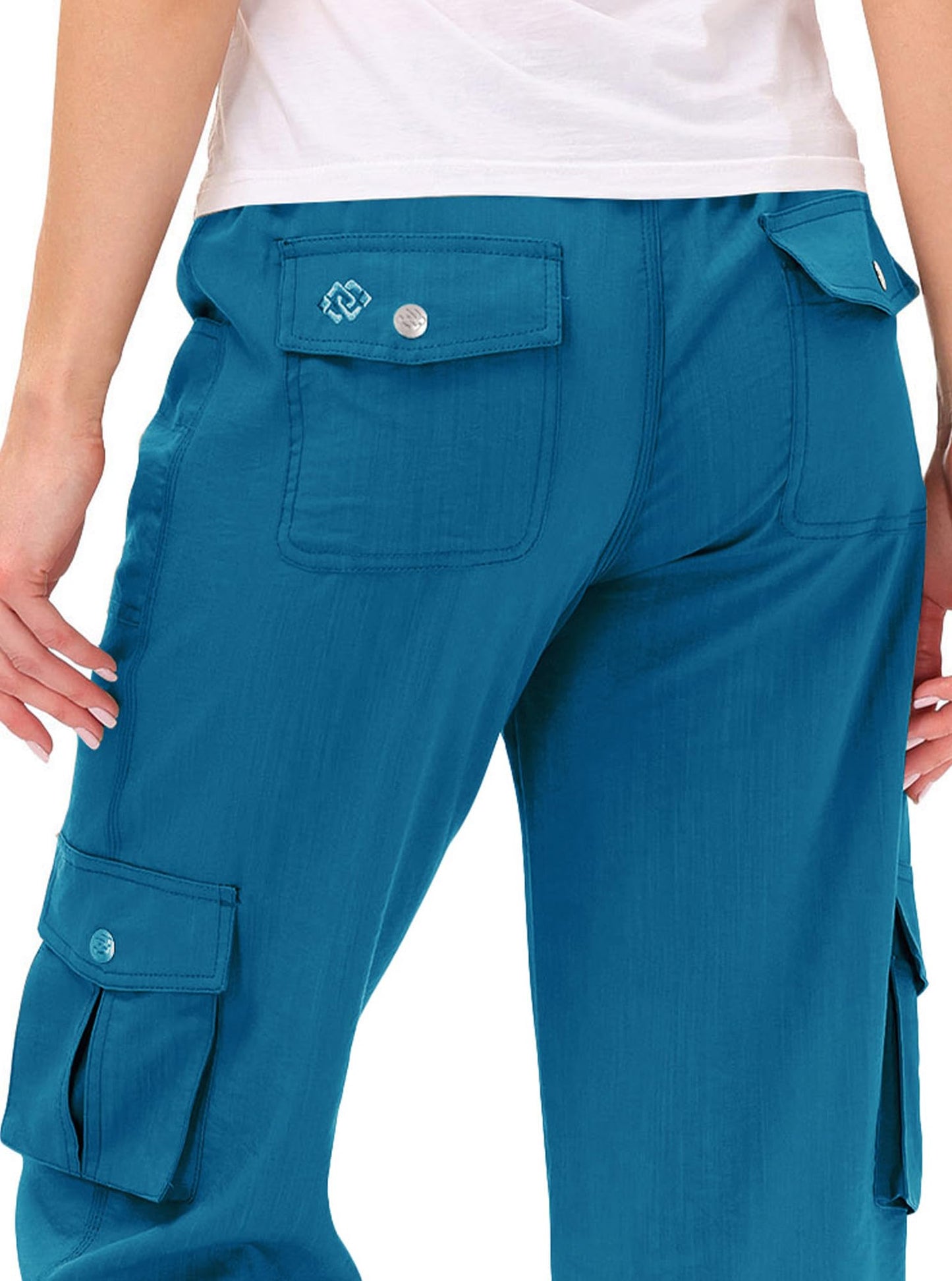 MoFiz Capri Pants for Women Cargo Hiking Pants Lightweight Women's Capris Summer Casual Travel Blue 2XL