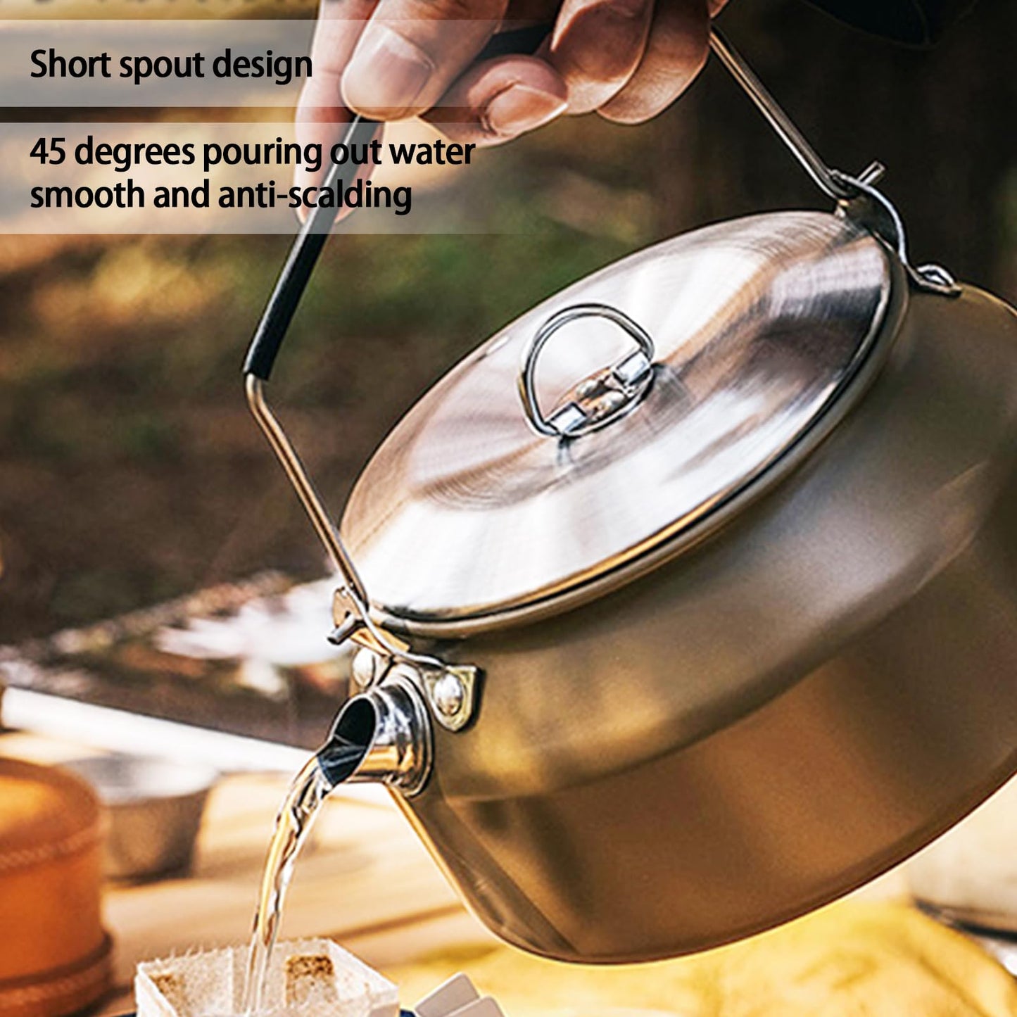 VEADOOLLY Camping Kettle Outdoor Campfire Camp Kettle, 1L Stainless Steel camping tea kettle Coffee Pot, Portable Lightweight Teapot Fast Heating Boiling Water, Ideal for Hiking Picnic Travel, Silver