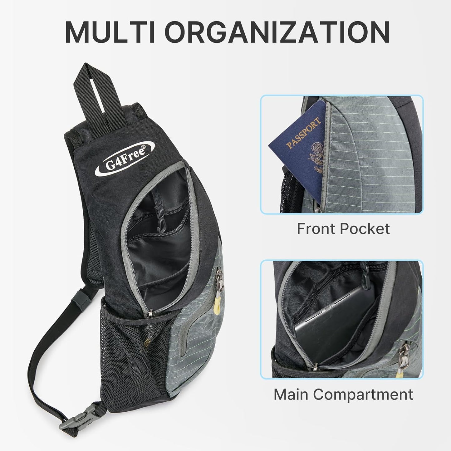 G4Free Sling Bag for Men Women, Small Crossbody Backpack Lightweight Chest Shoulder Bags for Travel, Outdoor and Sports (Black)