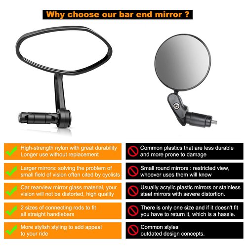 CLHMILY&Z Bar End Bike Mirrors,HD Convex Automotive Glass Lens for Handlebars Wider Angle Rotatable E-Bike Mirror,Scratch Resistant Universal Elliptical Rearview Mirrors(Right)