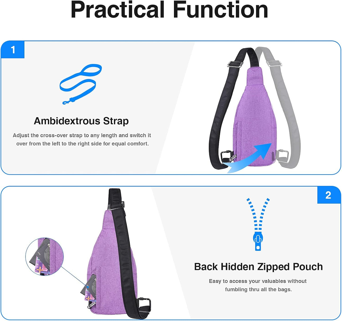 WATERFLY Small Crossbody Sling Backpack Anti Theft Backpack for Traveling Chest Bags for Men&Women Multipurpose Casual Daypack Hiking Shoulder Bag (Black)