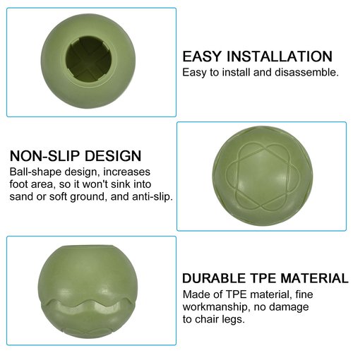 PATIKIL 0.55 Inch Chair Feet Replacement, 8 Pack TPE Outdoor Camping Chair Leg Tips Ball Cap Folding Chair Legs Floor Protectors Stability on Rugged Fit for 0.55"(14mm) Chair Feet, Green