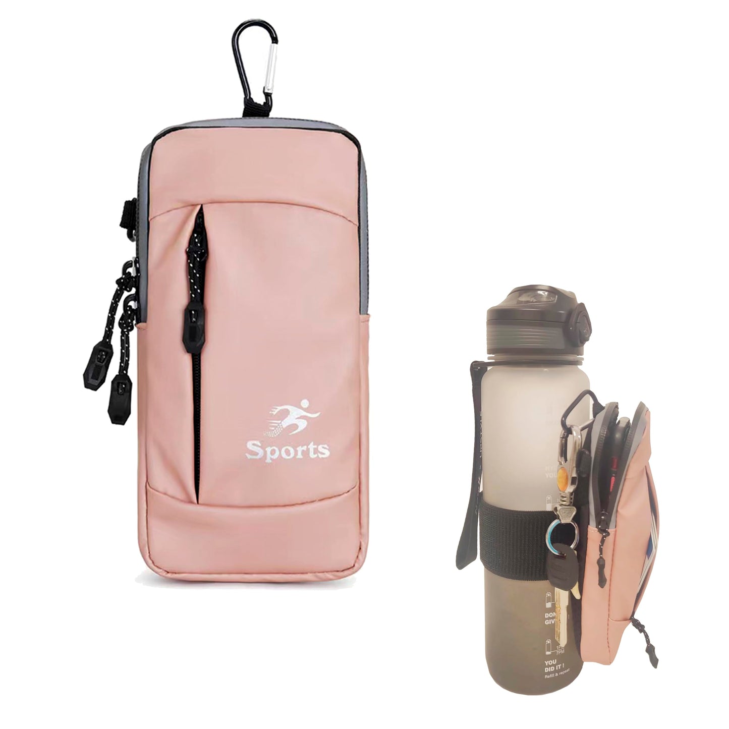 ananlu Bottle Caddy Gym Water Bottle Pouch Sleeve with Zipper Side Storage Pockets for Cards, Keys, Phone, or Wallet for Reusable, Gym Bottle Accessories for Men Women