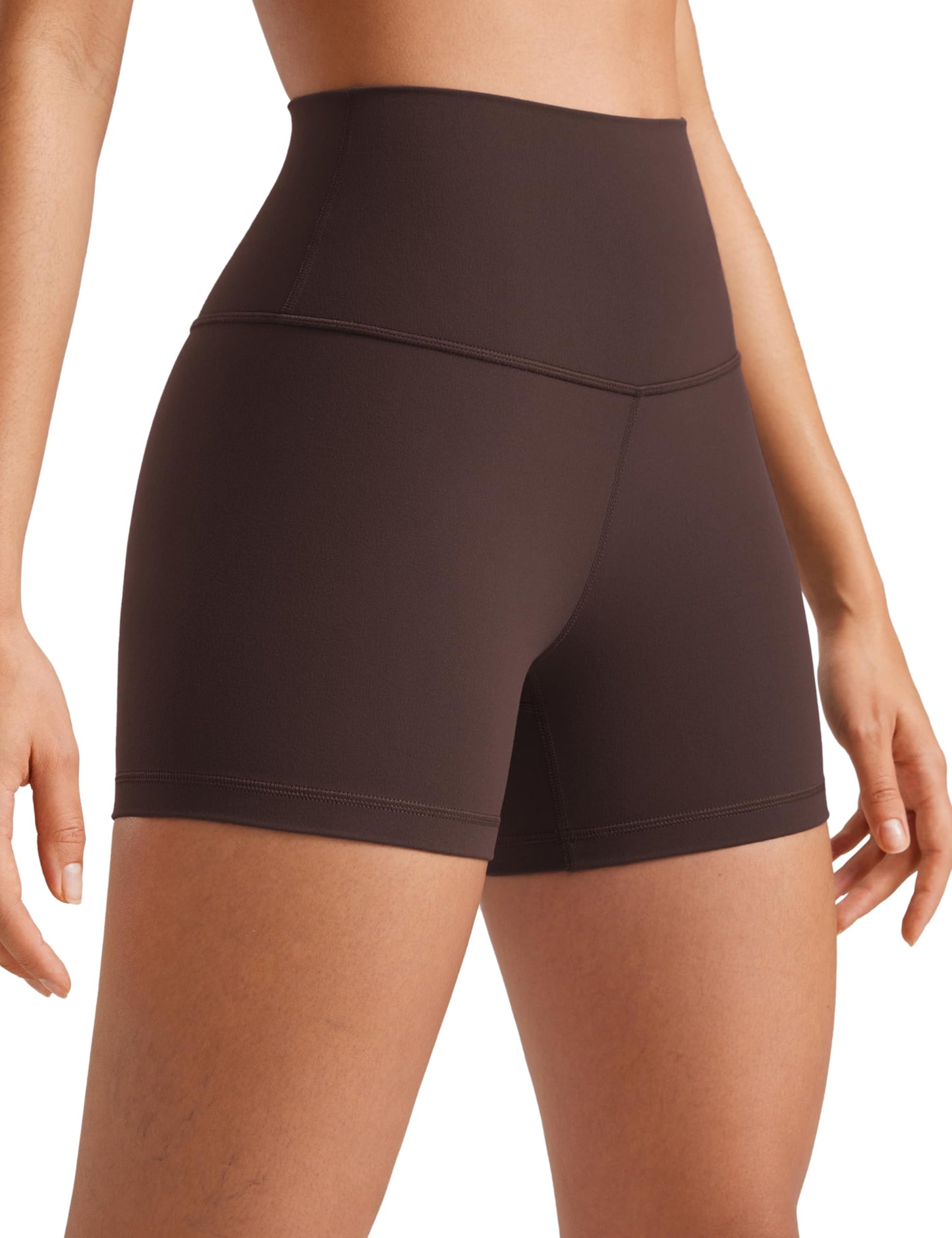 CRZ YOGA Butterluxe Biker Shorts 4'' - High Waisted Booty Workout Volleyball Yoga Womens Spandex Hot Fudge Brown Medium