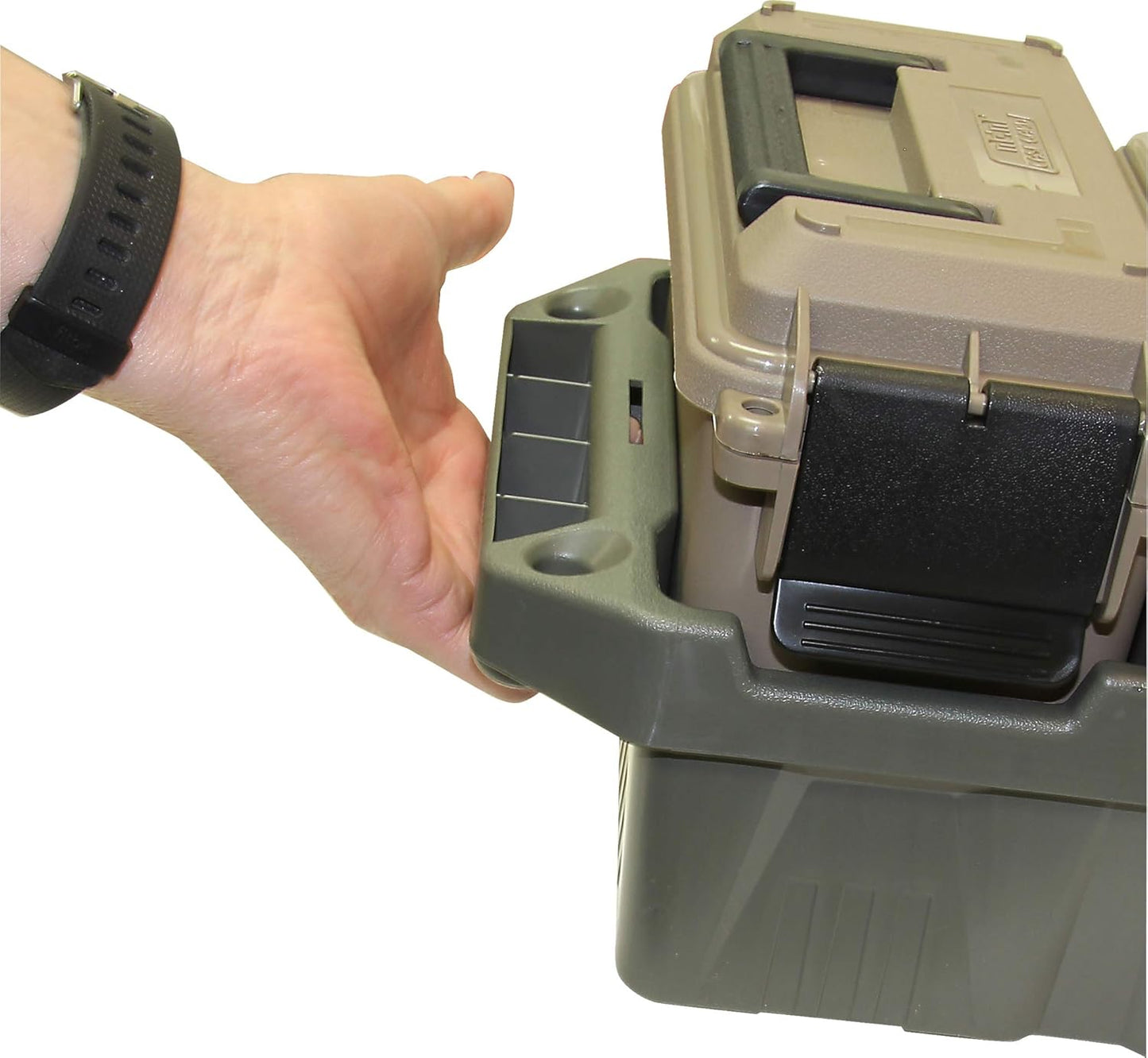 MTM AC4C 4- can Ammo Crate, Convenient size, Stackable, easy carry and transport of 30 caliber ammo, Rugged tactical carrying crate, USA Made, 23.6"L x 11.25"W x 7.5"H, Brown