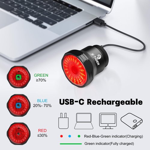 X-TIGER Bike Tail Light Smart,Brake Sensing Bicycle Rear Lights for Night Ride,Auto On/Off, Waterproof, USB Rechargeable, Ultra Bright LED Warning Back Cycling Safety Taillight Accessories